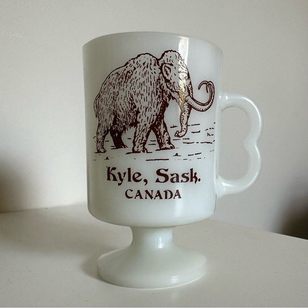 Souvenir SASK Vintage Milk Glass Mug Kyle Saskatchewan SK prairie collectible